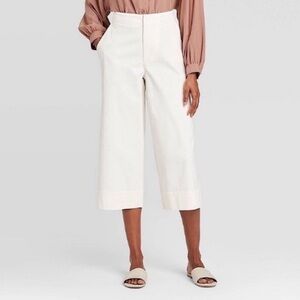 Prologue COTTON TWILL CULOTTES CROPPED WIDE LEG PANTS Cream